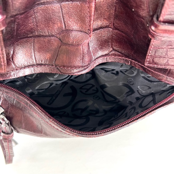 FRANCESCO BIASIA Burgundy Metallic Croc Embossed Leather Oversized Shoulder Bag - Picture 3 of 14